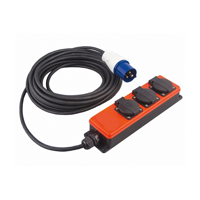 16A IP44 3 Way European Extension Lead Socket Re-placable Schuko/French/Denmark/Swiss/BS Socket Rubber or PVC Cable