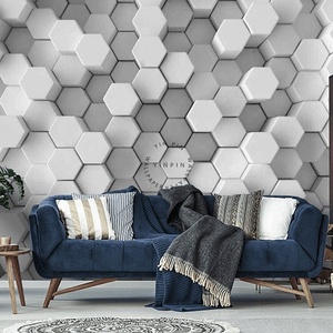 Grayish White <strong>Hexagonal</strong> Prism with Concave and Convex Shapes Peel and Stick <strong>Wallpaper</strong> - Product Image 1