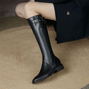 Women's Knee-High High Heeled <b>Boots</b> with Pointed Toe and Classic Design Featuring a Buckle Decoration for Autumn - Product Image 5