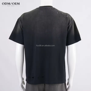 Custom logo, stevige vintage acid-washed, milieuvriendelijke, ademende, oversized, distressed, blanco T-shirt voor heren van 100% katoen, zwaargewicht. - Product Image 5