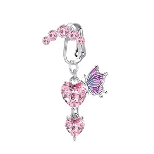 Acero inoxidable Rosa Zirconia corazón mariposa forma vientre nariz anillo cartílago pendiente Stud conjunto de joyería para niña