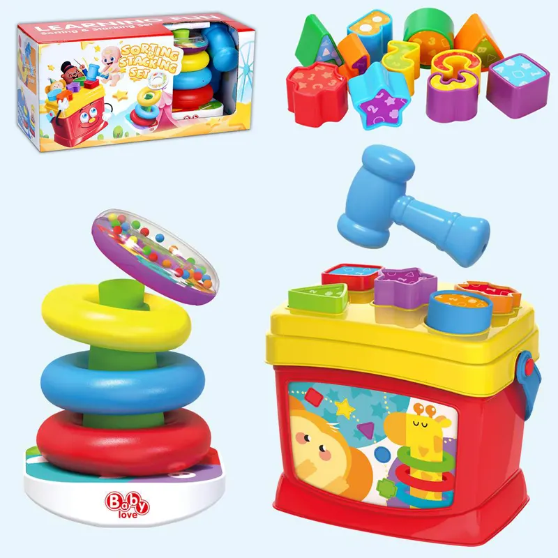 תינוק צבעוני פלסטיק לערום מגדל בלוקים טבעת Stacker צעצוע תינוקות חבטות משחק לערום צעצועים
