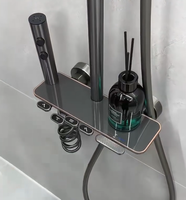 Ensemble de douche pluie gris anthracite en laiton, design touches de piano, robinets thermostatiques, mitigeur à cartouche céramique, douchette à jet doux, barre coulissante, pour usage hôtelier