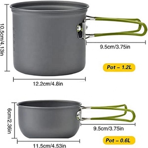 Polar Everest NOUVEAUX accessoires de <span class=keywords><strong>camping</strong></span> pas cher Batterie de cuisine Pots 0.6L 1.<span class=keywords><strong>2</strong></span> L Ensemble de cuisinière à gaz Pot de pique-nique portable d'extérieur pour la randonnée - Product Image 2