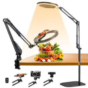 Overhead camerahouder, overhead telefoonhouder, vloer-/bureaustatief, ringlamp met standaard en telefoonhouder voor opnames/livestreaming - Product Image 1