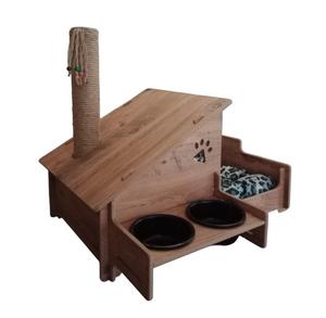 Lit pour animaux de compagnie moderne en bois MDF couleur naturelle, motif animal personnalisé, avec coussins amovibles - Product Image 4