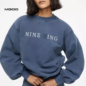 MGOO Custom Bluson рукав синий свитшот винтажный пуловер слегка оверсайз Женский свитшот с вышивкой