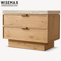 WISEMAX FURNITURE Table de chevet moderne et luxueuse à 2 tiroirs en travertin Table de chevet en bois de chêne massif pour hôtel et appartement