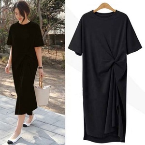 2026 Sommer Neuer Koreanischer Stil Übergröße Damen Locker Sitzendes Knielanges Kurzarm-T-Shirt-Kleid Einfarbig Digital Bedruckt Natürlich - Product Image 5