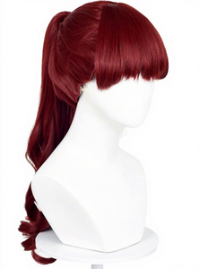 Perruque queue de cheval avec frange Kasumi Yoshizawa <span class=keywords><strong>Cosplay</strong></span> 22'' longue bouclée style anime, tresses couleur vin pour femmes, costumes d'Halloween et fêtes - Product Image 3