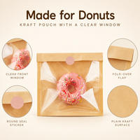 Sac en papier kraft avec fenêtre transparente, auto-adhésif, pour emballage de boulangerie, biscuits, beignets, pain, friandises, pour boulangerie, logo personnalisé