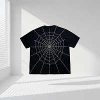 Camiseta Extra Grande de Algodón Grueso con Diseño de Telaraña de Diamantes de Imitación y Estampado Gráfico de Telaraña de Diamantes de Imitación en la Espalda Completa