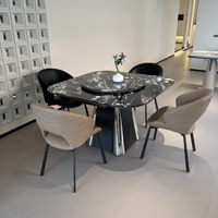 Table à manger moderne approuvée CE, aspect marbre noir, avec plateau tournant, base en acier inoxydable, pour salon et hôtel
