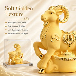 Squisita Statuetta di Ariete Placcata in <span class=keywords><strong>Oro</strong></span> 24K con Finitura Vellutata Sabbiata, Scultura in Metallo Personalizzata, Regalo Aziendale - Product Image 2