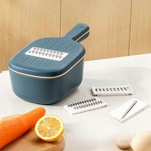 Hachoir à légumes multifonctionnel manuel en acier inoxydable vert avec panier de drainage – Prix usine - Product Image 2