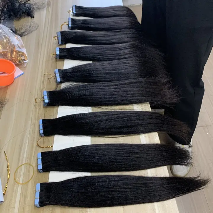 प्रकाश Yaki में टेप बाल एक्सटेंशन 100 मानव बाल काले महिलाओं के लिए Yaki सीधे वास्तविक मानव बाल एक्सटेंशन में टेप yaki टेप इन्स