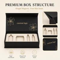 Boîte cadeau Gotop personnalisée en feutre noir mat pour produits de soin avec logo floral doré et impression PURE VIAL pour l'emballage d'un ensemble de flacons