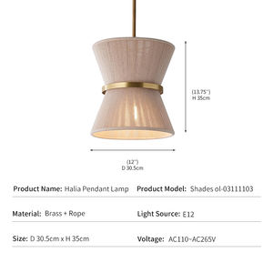 Suspension moderne en corde tressée, style nordique, pour salle à manger et villa, en laiton, artisanale, design Halia - Product Image 4