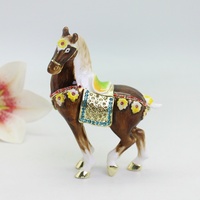 SHINNYGIFTS peint à la main en métal cheval bibelot boîte émail bijoux articulé Figurine Statues pour la décoration intérieure
