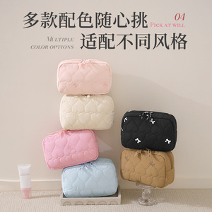 Portable Makeup Bag Rectangle Pink Quilted Design For Travel And Make <b>Up</b> Storage - Product Image 2