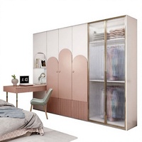 Armoire d'angle de luxe légère pour enfants, directement de l'usine, avec bureau intégré, moderne, pour chambre à coucher, armoire en verre rose pour filles, mobilier de maison