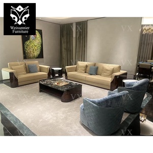 Moderno lussuoso divano componibile in pelle <span class=keywords><strong>Beige</strong></span> 321 con caratteristica allungabile impiallacciatura di legno <span class=keywords><strong>marrone</strong></span> per Villa soggiorno Hotel Lobby - Product Image 6