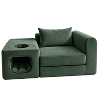 Canapé pour chat compressé Juniper Green en velours côtelé, avec housse zippée à ouverture circulaire, idéal pour la sieste, pour l'owner et le chat partageant le confort