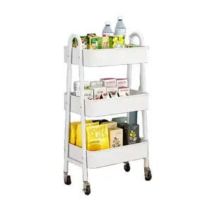 Großhandel Küche mobiler Trolley-Wagen Metall-Rollregale mit abschließbaren Rädern Badezimmer Büro 3-Stufen-Rollwagen