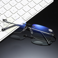 Lunettes de vue carrées sans monture en métal anti-lumière bleue, lunettes classiques pour hommes, correction de la vision de près et de loin