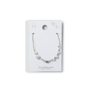 Bracciale in Acciaio Inossidabile con Perle e Cristalli, Gioiello Fatto a Mano, Accessorio di Moda - Product Image 2