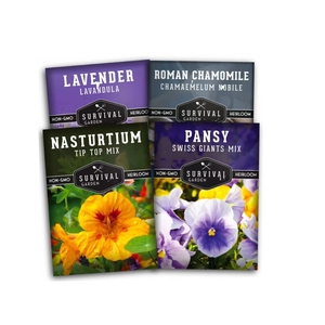 4 kits de flores para jardín doméstico incluyen Lavanda y Manzanilla romana y capuchina y pensamiento - Product Image 1