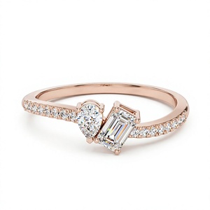 Romantic 18K 14K Gold Plated Pear Cut and <b>Emerald</b> Cut Lab Grown Diamonds Engagement <b>Ring</b> with Round Diamond <b>Band</b> <b>Ring</b> For Women - Product Image 3