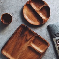 Assiette à dîner 3 compartiments en bois de noyer de luxe, plateau de service carré en bois pour pain et collation