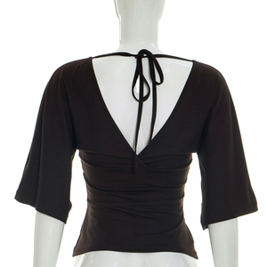 Viviblook Y26TP191 Camiseta de verano para mujer, nueva camiseta informal con cuello en V, media manga y tirantes sin espalda para mujer - Product Image 3