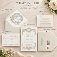 Suite d'invitations de mariage personnalisées avec monogramme en relief, papier texturé, carte RSVP, doublure d'enveloppe, motif floral, vente en gros, faible MOQ