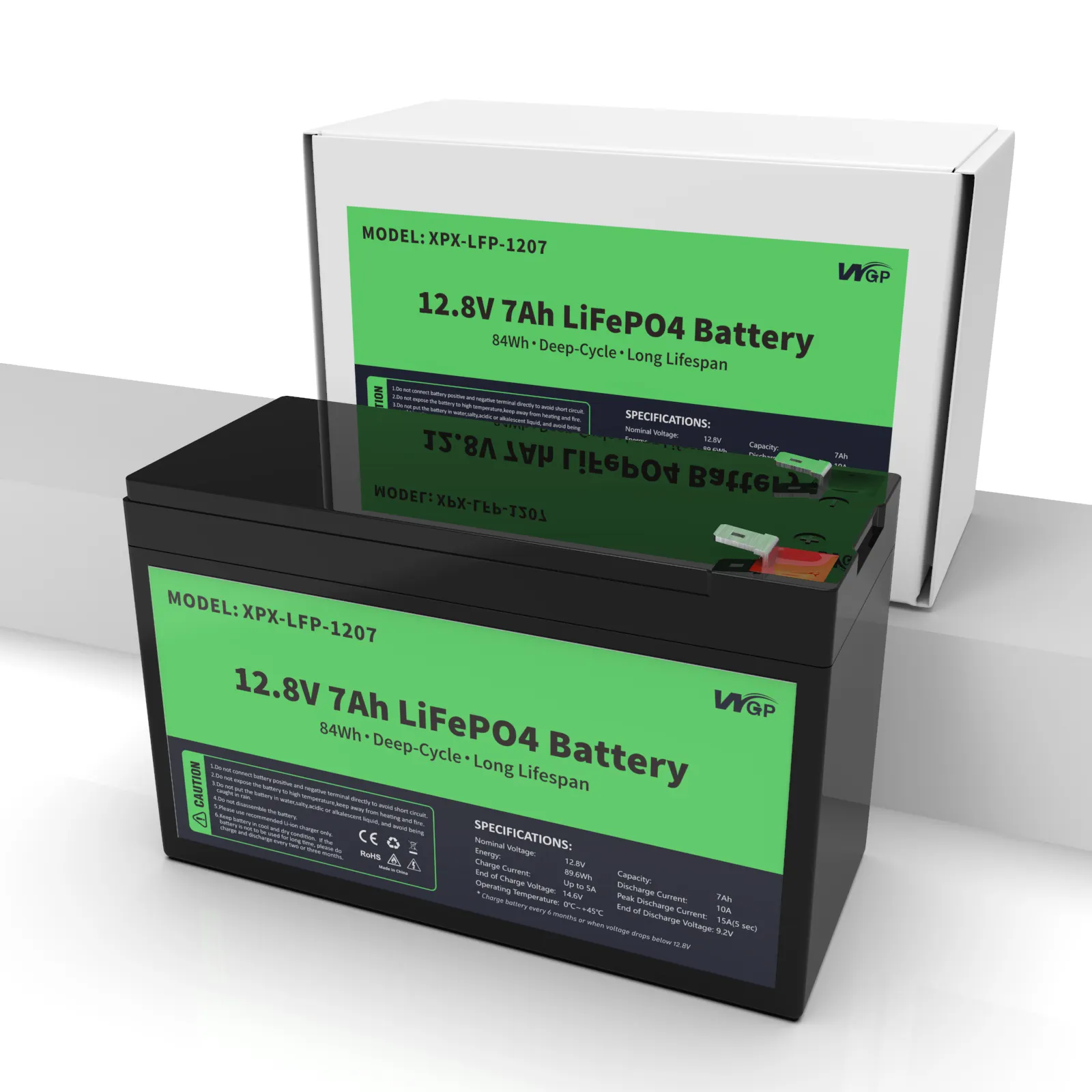 WGP baterai Lithium besi fosfat portabel 12V, baterai Lifepo4 isi ulang 12.8v 7AH