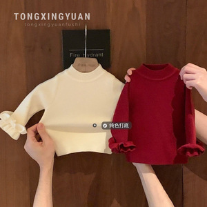 Tongxingyuan Girls Sweater Solid Color Base Layer Full Sleeve Thickening Soft Knit Autumn Spring Toddler Korean Style - Product Image 1