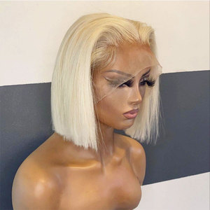 Nuova Parrucca Bob Corta <span class=keywords><strong>Riccia</strong></span> <span class=keywords><strong>Bionda</strong></span> 613 con Frontale in Pizzo, Capelli Umani Europei Allineati alla Cuticola - Product Image 1