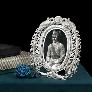 Royal Peacock Design Photo <b>Frame</b> Elegant Silver Finish Decorative Oval Picture <b>Frame</b> for Wedding Memories Anniversary Gifts - Product Image 3