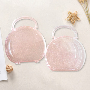 Transparent Pink Jewelry Storage Box 2L Portable Covered Craft Toy Makeup Organizer Handbag Style - Product Image 1