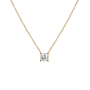 Collana con Pendente Classico Taglio Principessa con <span class=keywords><strong>Diamante</strong></span> Coltivato in Laboratorio, <span class=keywords><strong>Oro</strong></span> Giallo 14K 18K, <span class=keywords><strong>Solitario</strong></span> a 4 Griffe, Gioielleria Fine Minimalista - Product Image 2