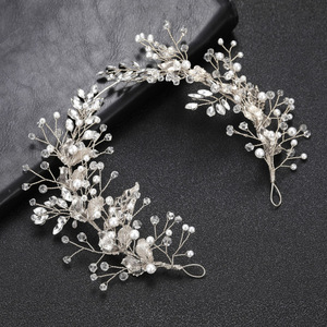 Fascia per capelli in cristallo con foglie d'<span class=keywords><strong>argento</strong></span> e perle, fatta a mano per sposa, feste e uso quotidiano - Product Image 5