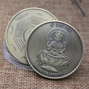 प्राचीन कांस्य भारत देवी लक्ष्मी सिक्के चीनी फेंग शुई मिथक जानवर भाग्यशाली पुराने तांबे का सिक्का - Product Image 5