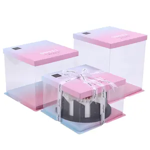 高品质黑色白色新设计可折叠蛋糕盒10英寸，带有坚固的底座透明塑料边框面包店，用于派对礼物