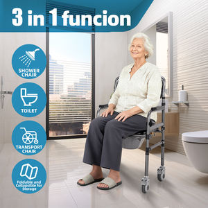 Tecforcare Chaise <span class=keywords><strong>de</strong></span> toilette avec roulettes pour personnes âgées handicapées Chaise <span class=keywords><strong>de</strong></span> douche pliable avec commode - Product Image 3
