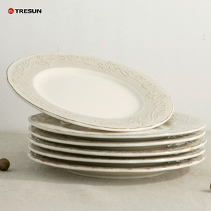 Assiette de service en grès beige de luxe, prix usine, pour cuisine, hôtel, restaurant, traiteur, avec motif en relief - Product Image 1