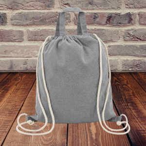 Recycled Cotton <b>Canvas</b> <b>Drawstring</b> Tote Backpack 225 GSM Grey <b>Bag</b> 38x41.5cm Custom Logo OEM Promotional Wholesale - Product Image 6