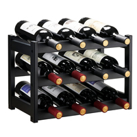 Porte-bouteille en bambou à 3 niveaux 12 bouteilles de comptoir moderne support pour bouteille de vin rouge présentoir à vin organisateur petite armoire de bar à vin