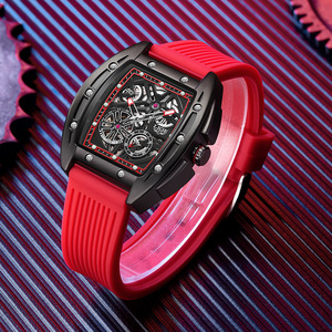 LIGE Mechanical Skeleton Watch 44MM Luminous Black Red <b>Silicone</b> Strap Men's Automatic Wristwatch <b>Waterproof</b> Sport Design - Product Image 3