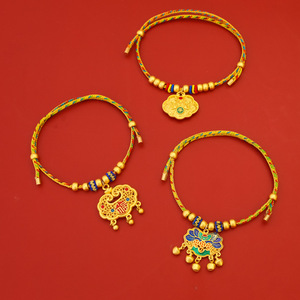 Collar de cuerda trenzada estilo chino para mascotas con colgante dorado, ajustable para gatos y perros pequeños, talla S M, adorno para el Festival de Primavera - Product Image 4